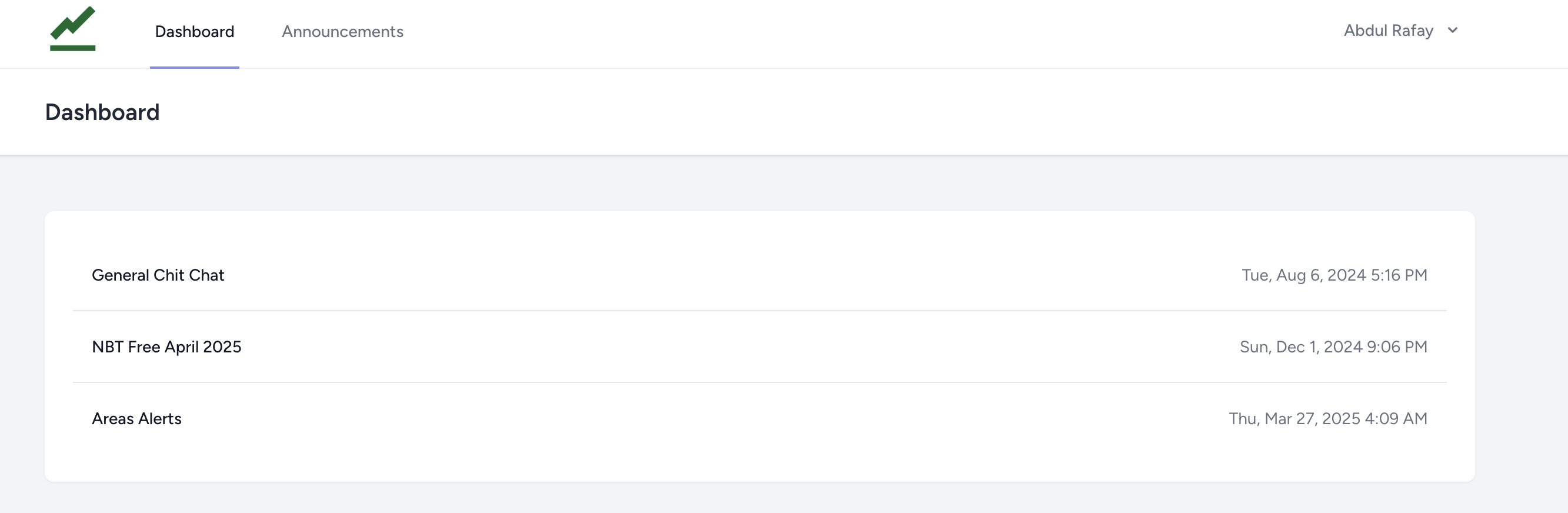 Dashboard after Login